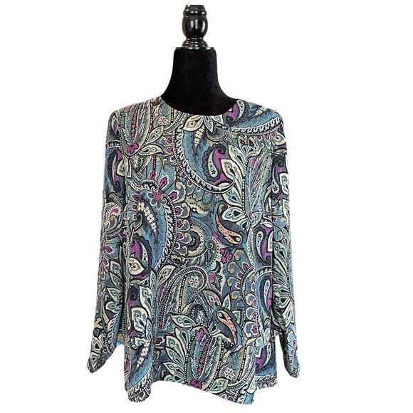 J Jill Purple/Blue Tiered Paisley Blouse MP - Picture 1 of 6